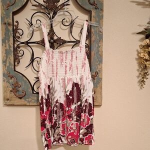 Venezia Smocked Asymmetrical Pink Tank Top. Size 14/16